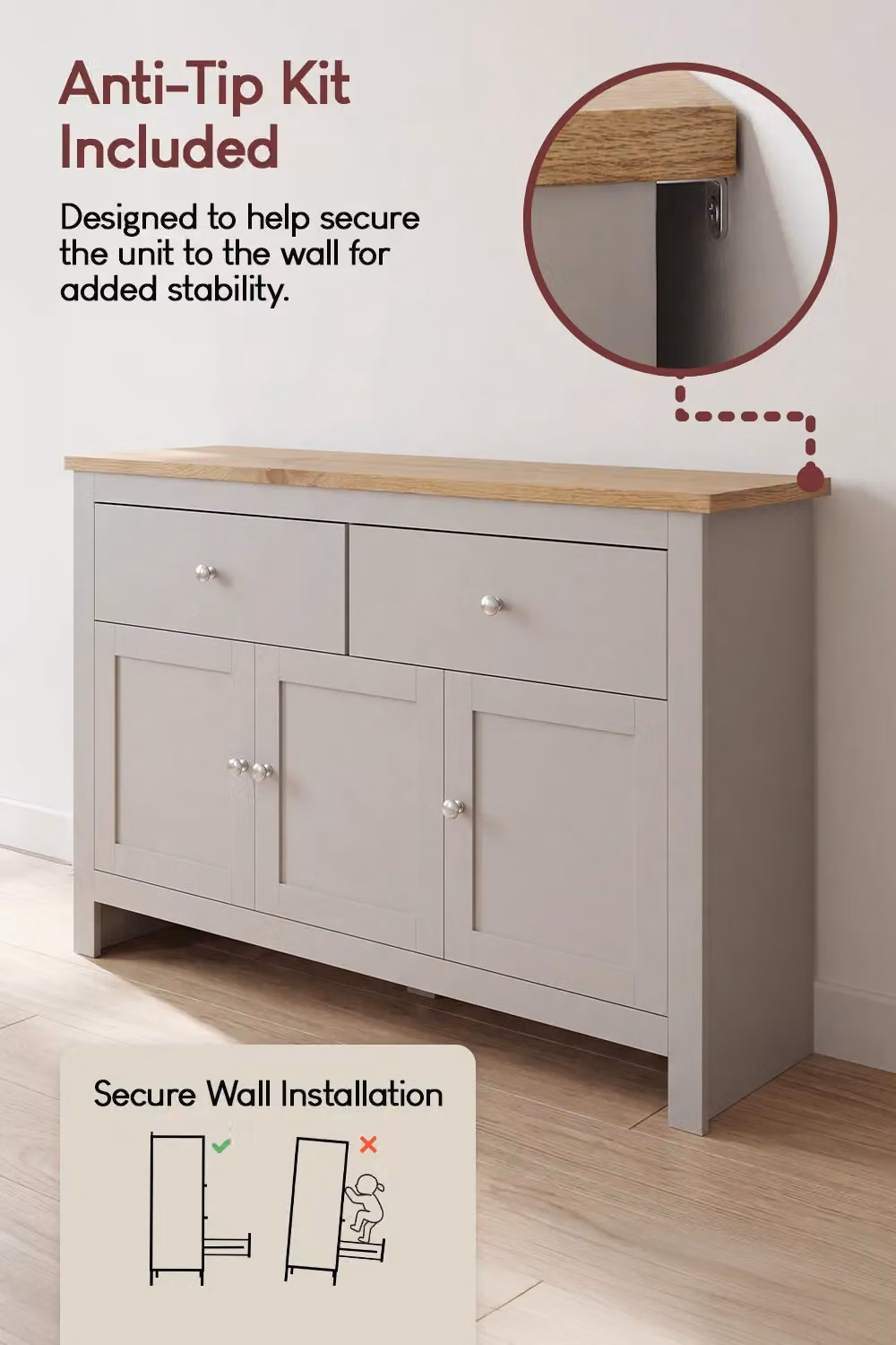 Vida Designs Arlington Grey 2 Drawer 3 Door Sideboard Storage Organiser – 4