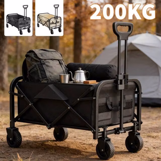 SPETLEK Portable Camping Garden Trolley Wagon in Black