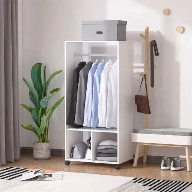 EONLION Modern Open Wardrobe with Clothes Rail and Box Shelf in Matt White, Width: 100 cm, Height: 128 cm