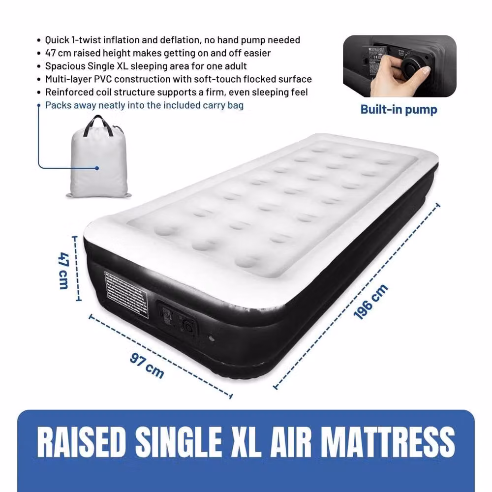 NESTLUNE Single Extra Deep Airbed with Built-in Electric Pump, Black – 2