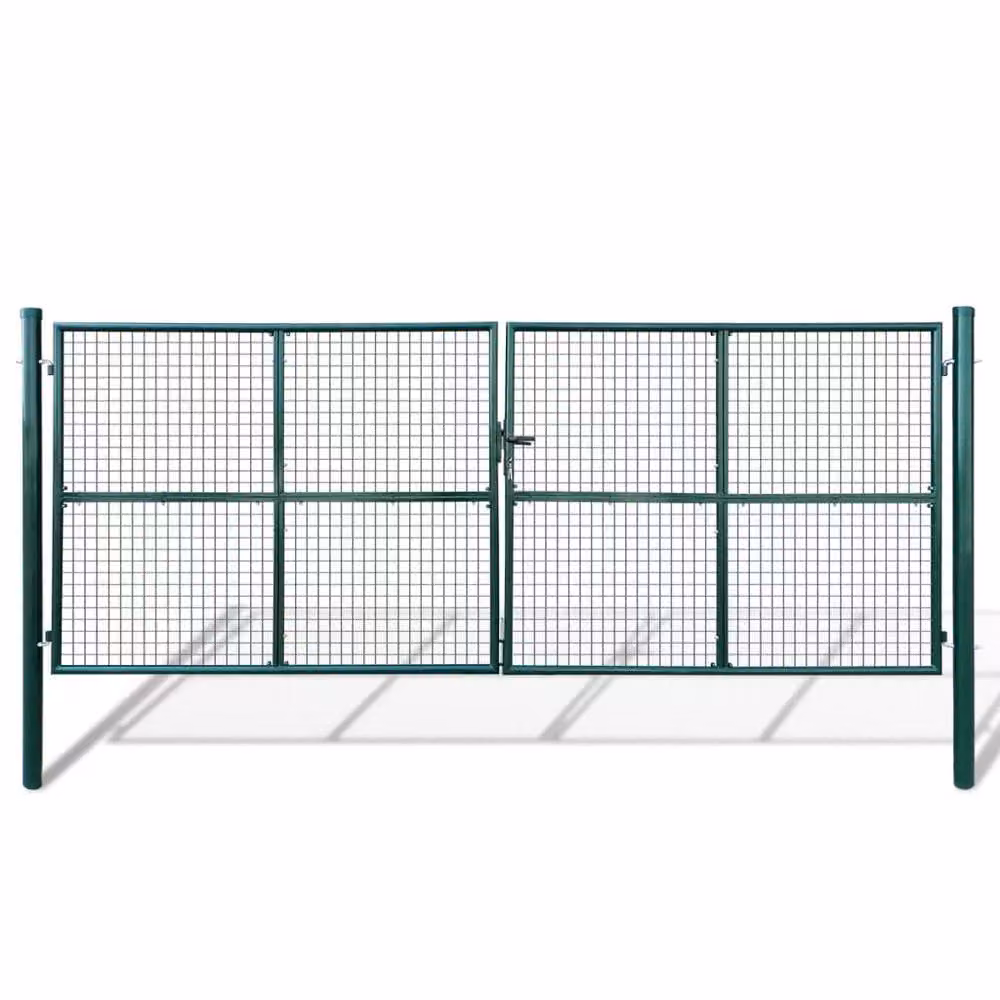Berkfield Home Green Mesh Garden Gate in Galvanised Steel, W: 415 cm, H: 200 cm – 2