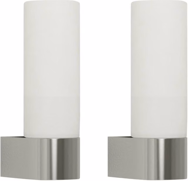 First Choice Lighting Koto Set of 2 Chrome and White Opal Glass IP44 Bathroom Wall Lights