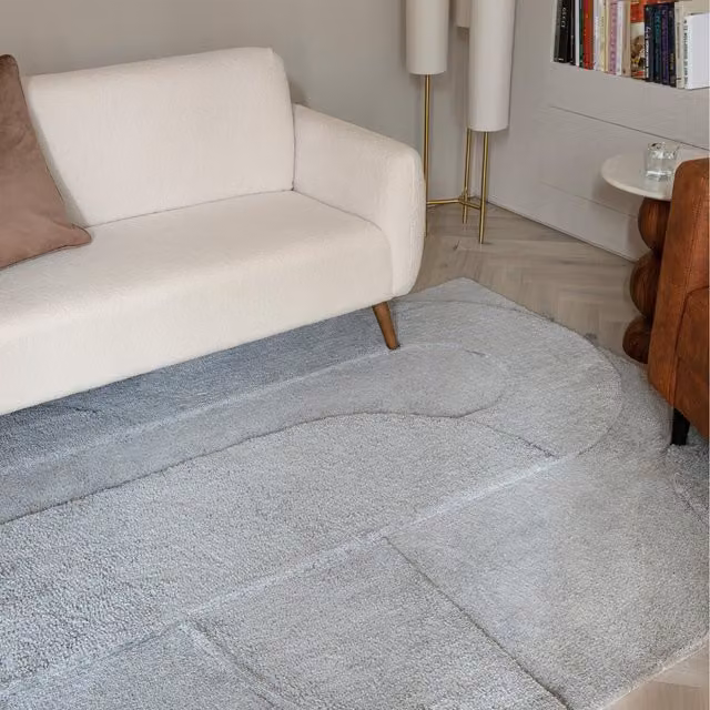 Furniturebox UK Rift Light Blue Carved Arches Geometric Rug, W: 230 cm, D: 160 cm