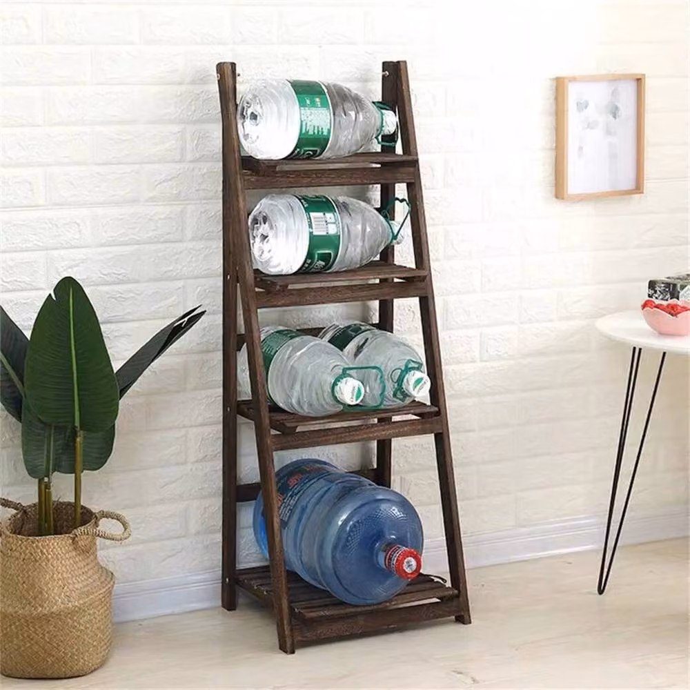 Kelvenix 4 Tier Foldable Wooden Ladder Storage Rack in Brown – 3