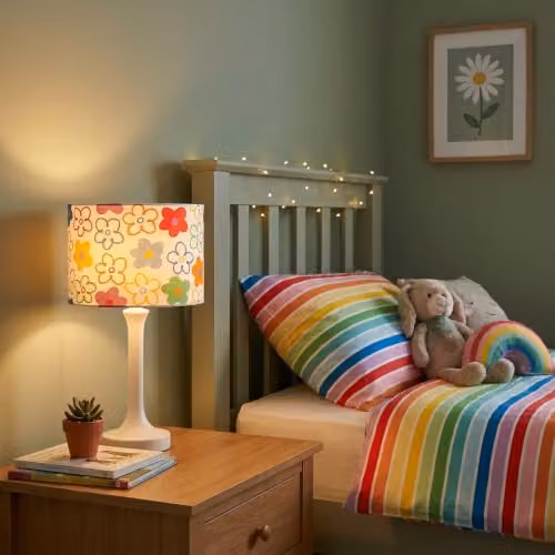 Happy Homewares Multicolour Retro Floral Fabric Cylinder Lampshade, Diameter: 18 cm, Height: 25 cm – 2