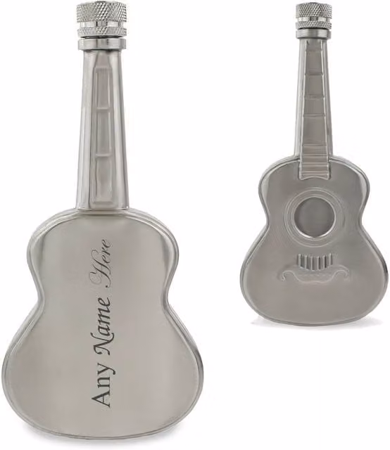 Uniqueful Personalised Engraved Silver Guitar Hip Flask, 5oz Stainless Steel