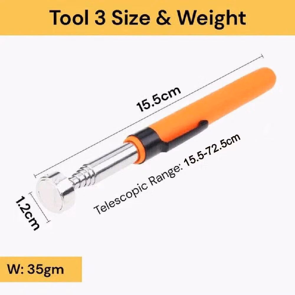 VOGREX 5 Piece Set of Extendable Telescopic LED Magnetic Torch Rods in Silver – 2