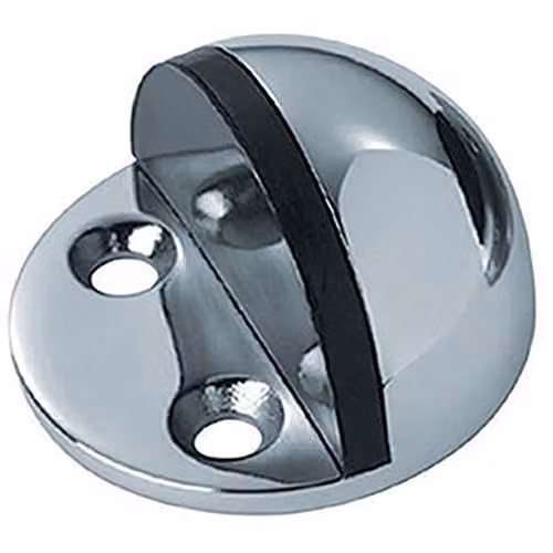 Loops Small Floor-Mounted Half Moon Doorstop in Bright Steel with Rubber Buffer, 44mm Diameter