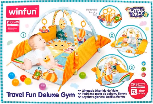 Winfun Travel Fun Gym Deluxe Foldable Sensory Motor Play Gym in Blue, Orange and Multicolour