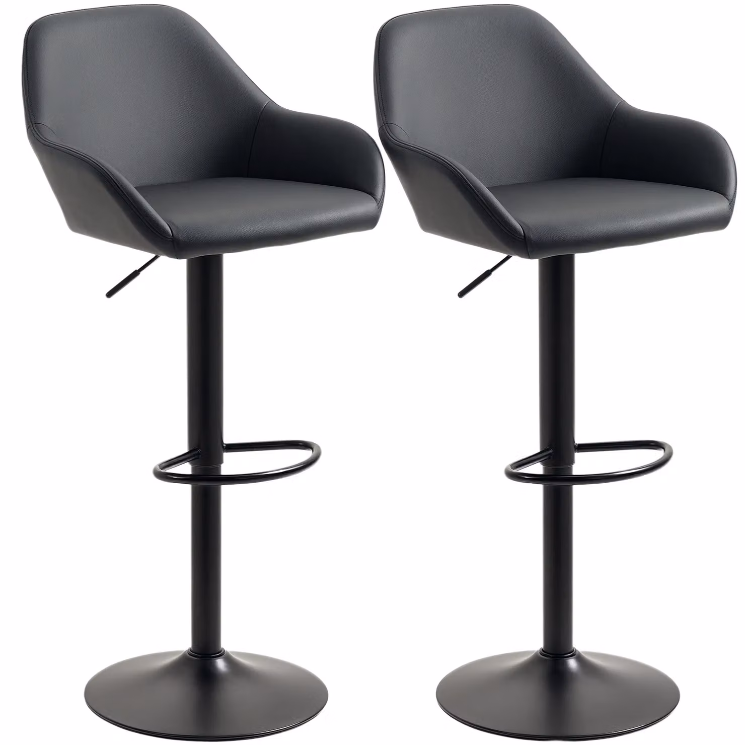 HOMCOM Set of 2 Black Swivel Bar Stools with Footrest and PU Leather Upholstery – 2