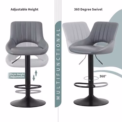 mcc direct Stacey Set of 2 Grey Faux Leather Swivel Bar Stools with Backrest and Footrest – 5