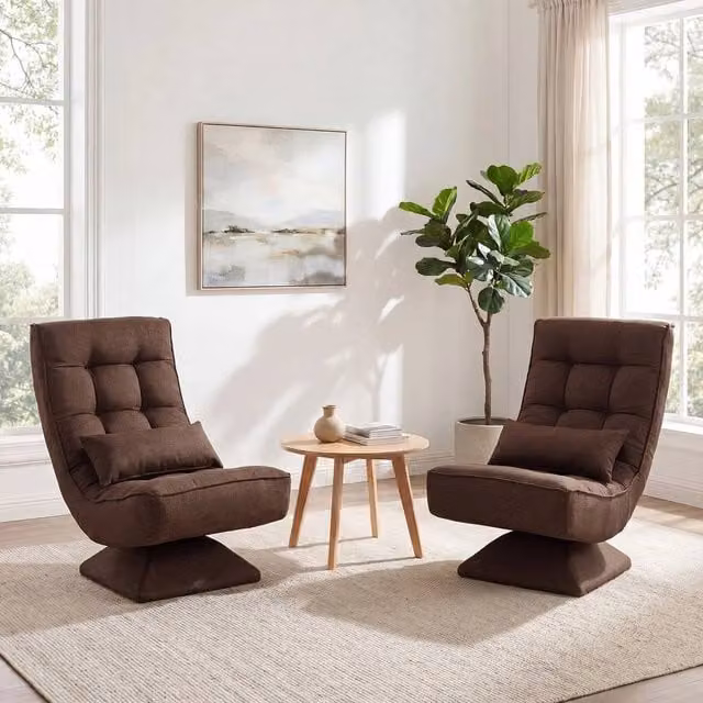 KORVIXA Foldable Swivel Floor Gaming Chair in Brown with 4-Position Backrest