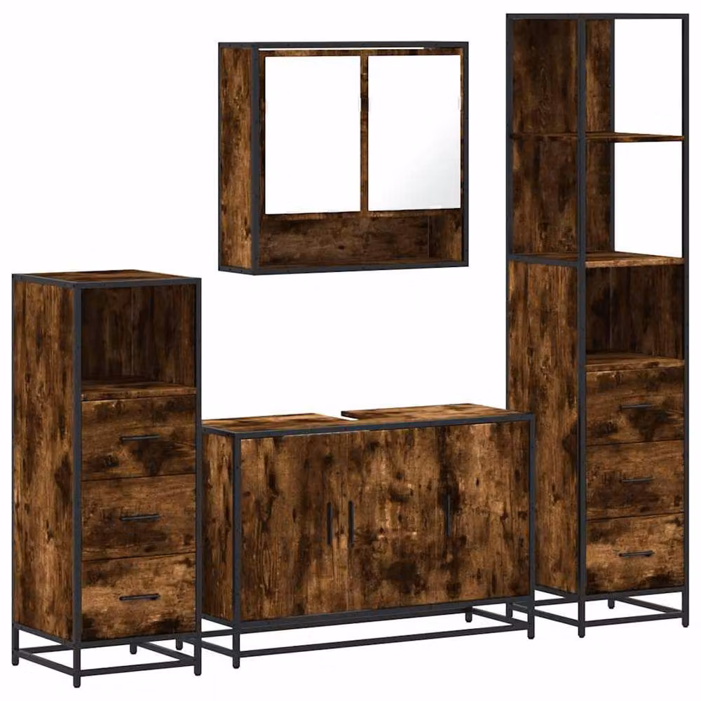 Berkfield Home 4-Piece Industrial Bathroom Furniture Set in Smoked Oak and Brown – 3