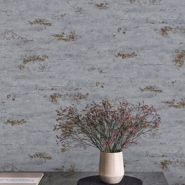 Grandeco On The Rocks Distressed Concrete Stone Textured Vinyl Wallpaper in Bronze, Anthracite, White and Grey