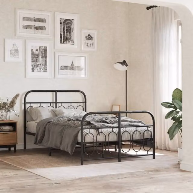 Berkfield Home Metal Bed Frame with Footboard, Black, W/D/H: 120 x 190 cm – 1