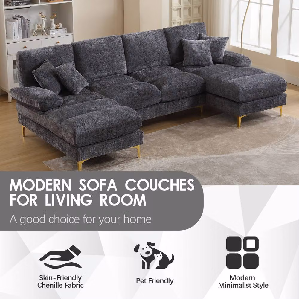 Direct Wicker Modular U-Shaped Sectional Sofa with Double Chaise in Dark Grey – 3