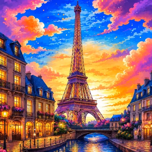 Syntego Paris Eiffel Tower Colourful Sky 5D DIY Diamond Painting Kit, Multicolour