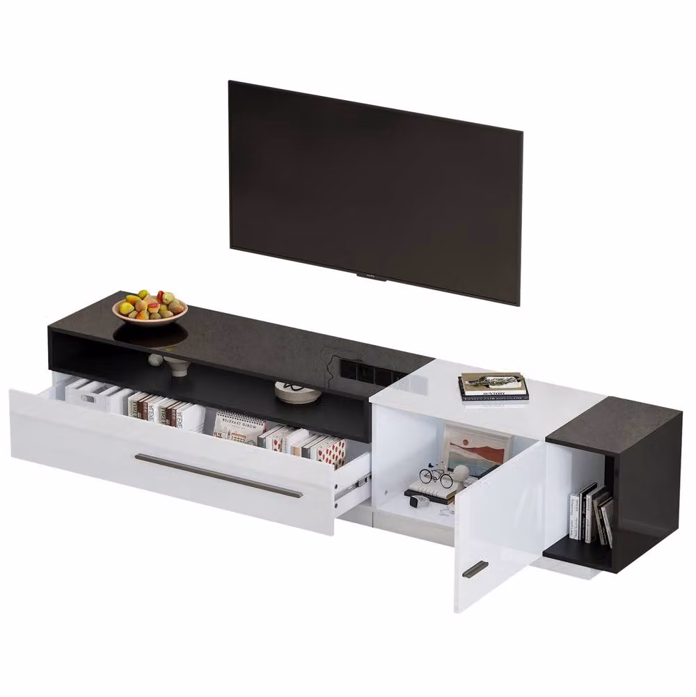STILVORA Modern Glossy TV Stand in Black and White with 1 Drawer and 3 Shelves, W/D/H: 170 x 42 x 42 cm – 3
