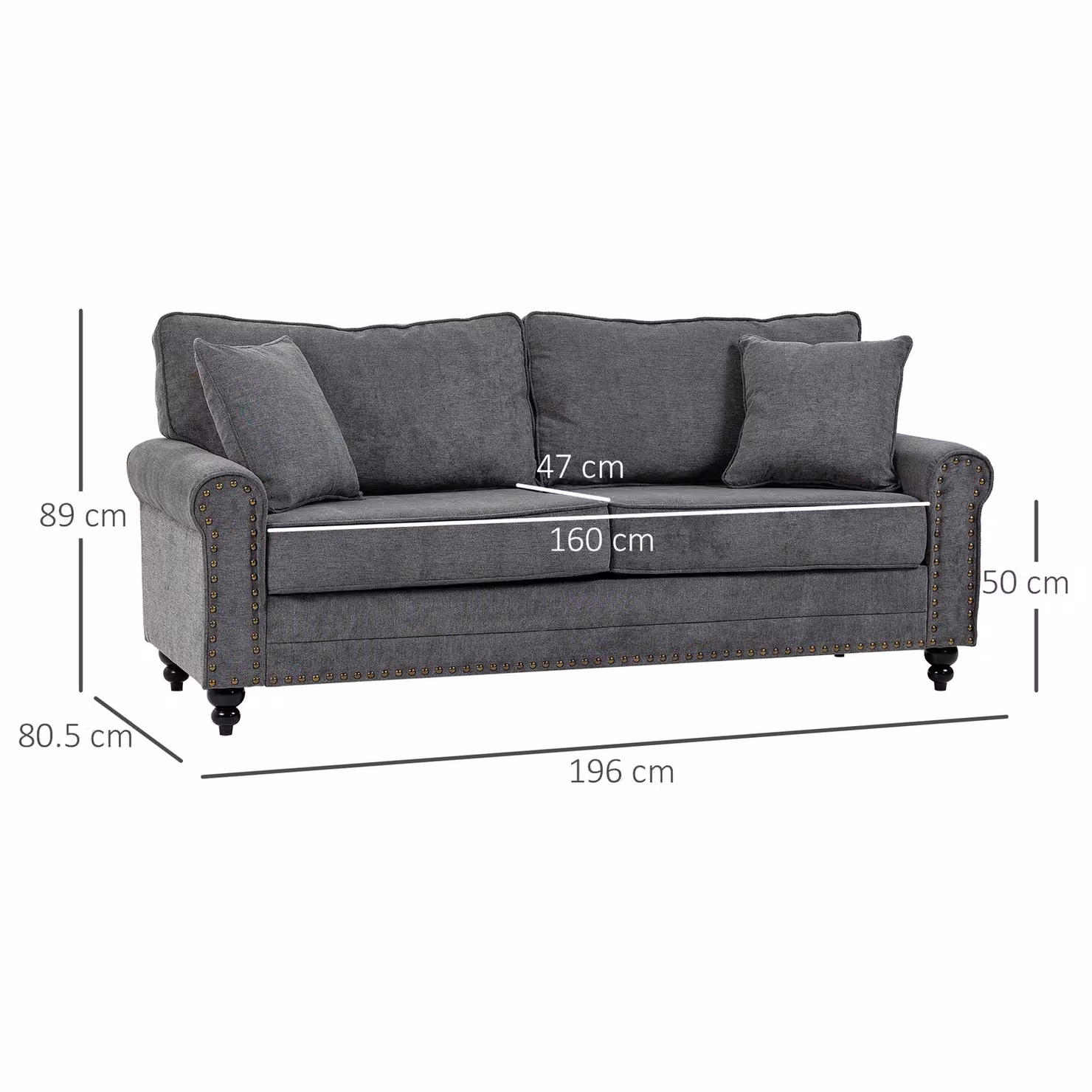 HOMCOM 2 Seater Fabric Sofa in Grey with Scatter Cushions and Rubberwood Frame – 3