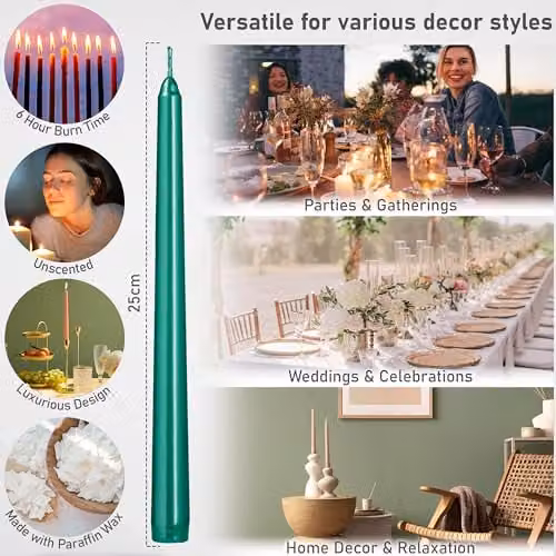 Deco Express Set of 6 Classic Unscented Taper Candles in Green – 2