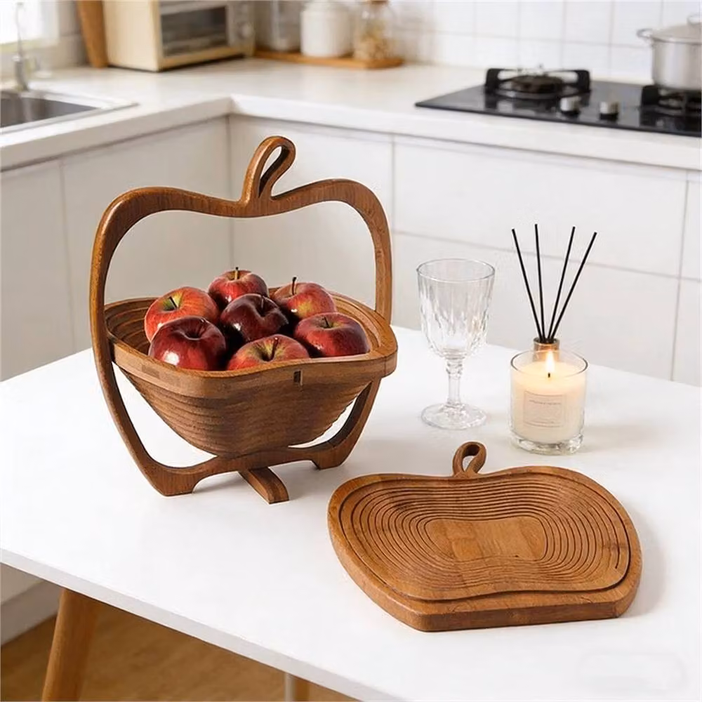 SPETLEK Brown Apple Shaped Collapsible Bamboo and Wooden Fruit Basket – 4