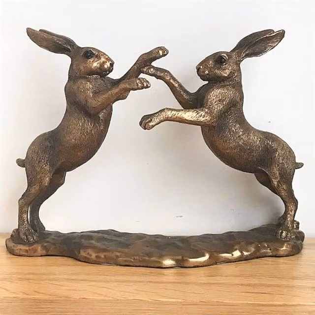 Leonardo Reflections Bronze Effect Boxing Hares Tabletop Figurine, H: 16 cm