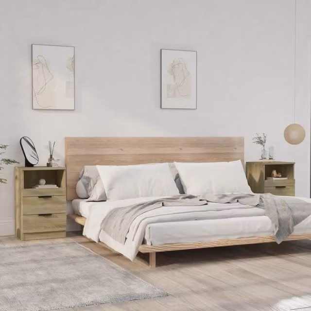 Berkfield Home Set of 2 Sonoma Oak Bedside Cabinets in Brown