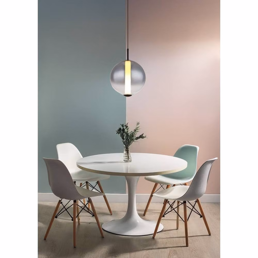 Netlighting Lacy Globe Pendant Light with Smoke Grey Glass Shade and Matt Black Metal, LED 3000K Warm White – 2