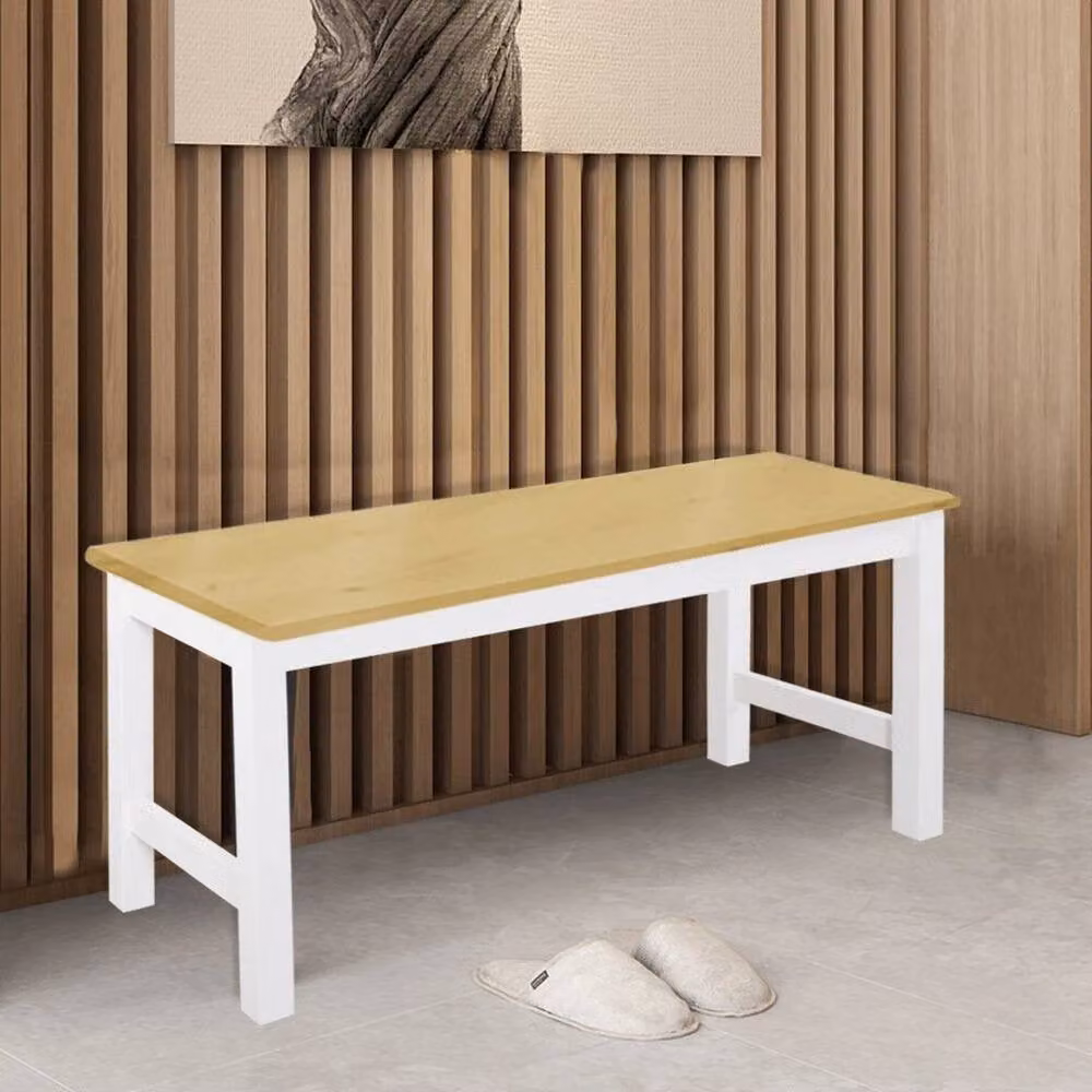 KORVIXA White Natural Pine Wood Backless Bench – 2
