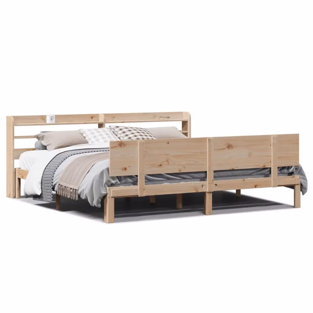 Berkfield Home Rustic Brown Solid Pine Bed Frame with Headboard and Side Compartments, W/D/H: 200 x 200 cm – 2