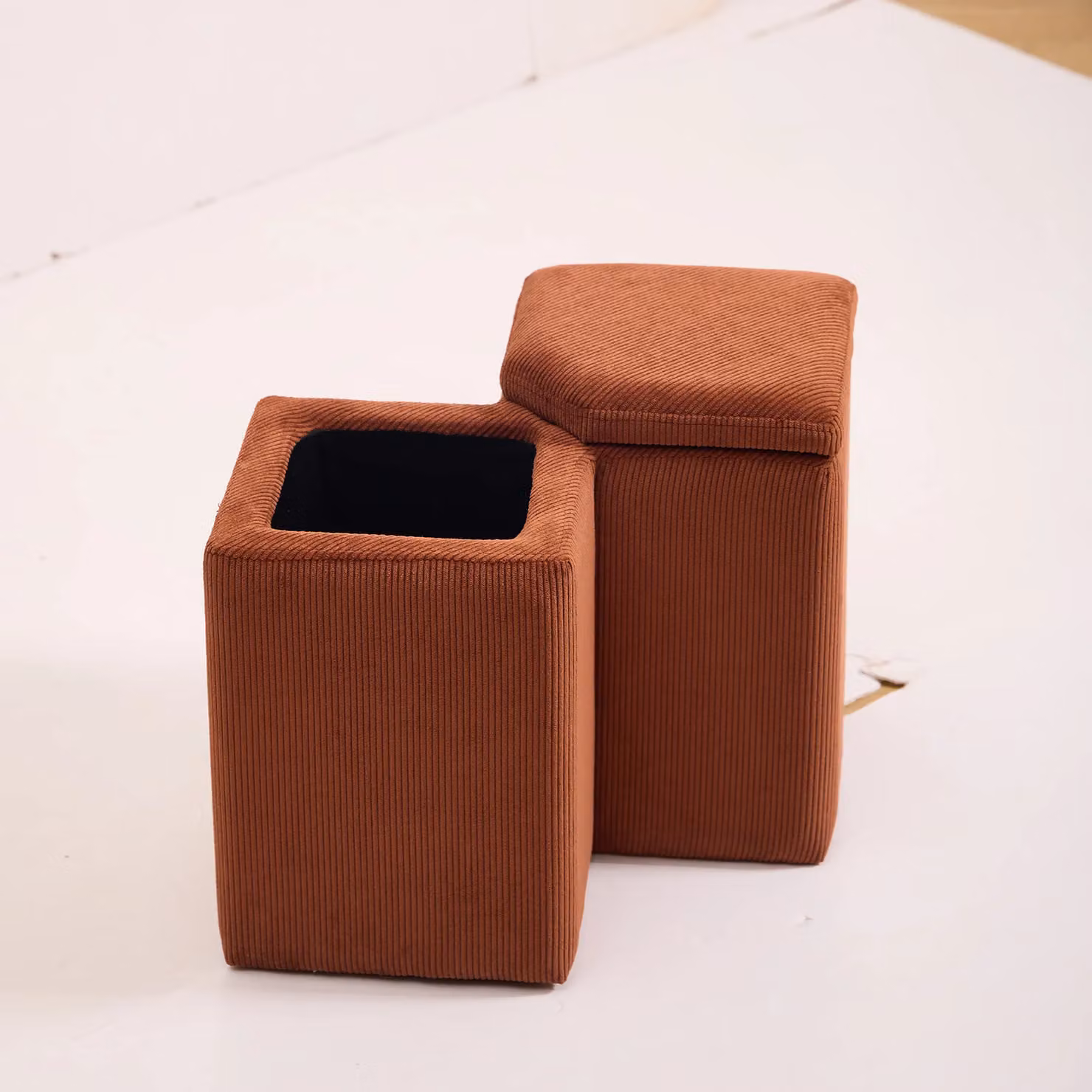 Nordlys Scandinavian Velvet Lounge Pouf in Red and Orange – 6
