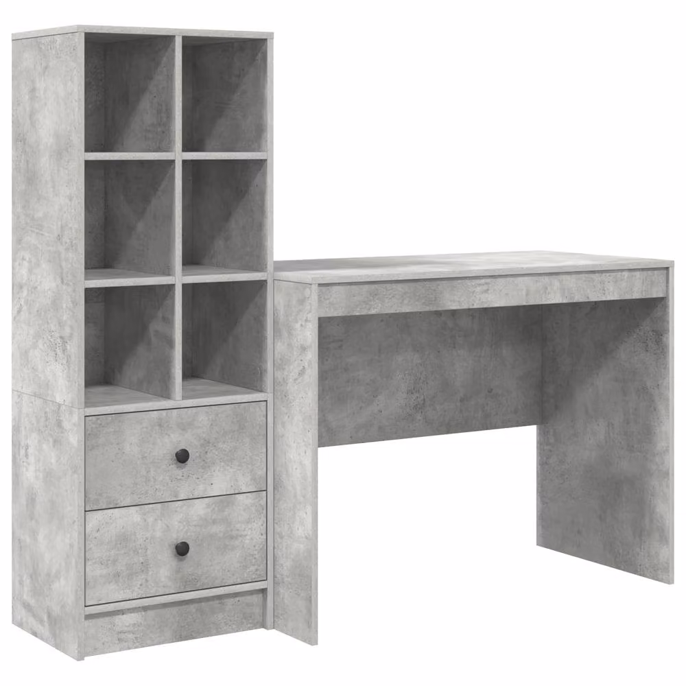 Berkfield Modern Writing Desk with Storage in Concrete Grey and Pink Engineered Wood – 2