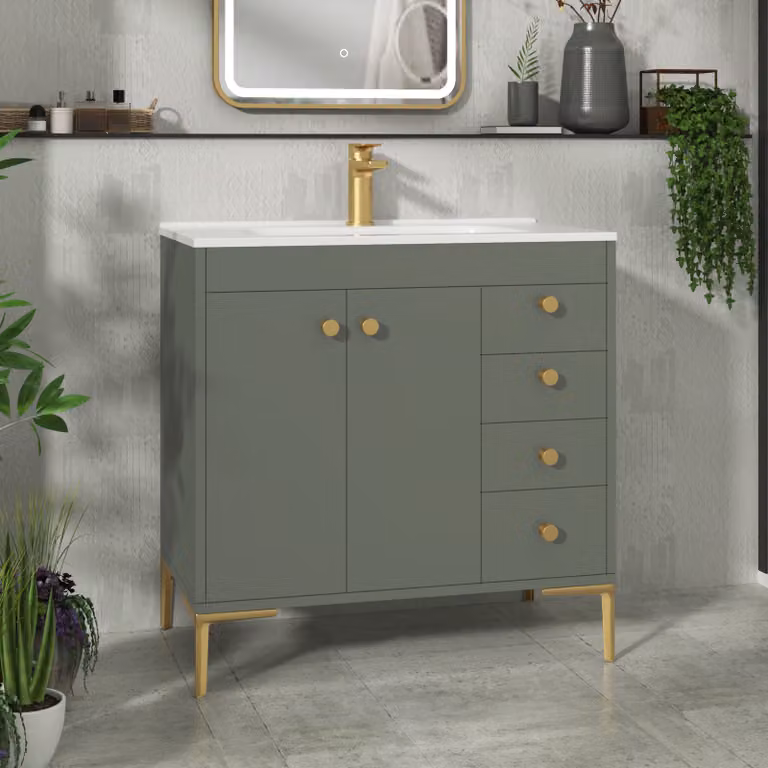Royal Bathrooms Verona 800mm Matt Green Floor Standing Bathroom Vanity Unit with 2 Doors and 4 Drawers
