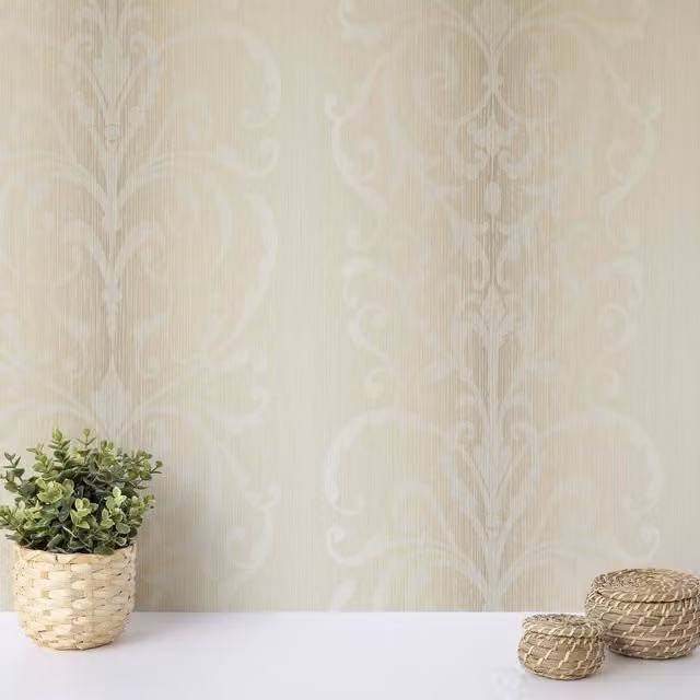 Wallquest Classic Damask Wallpaper in Beige and Yellow
