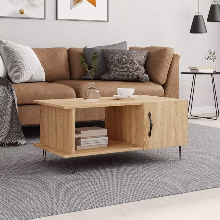 Berkfield Home Sonoma Oak Coffee Table in Beige, W/D/H: 90 x 50 x 40 cm