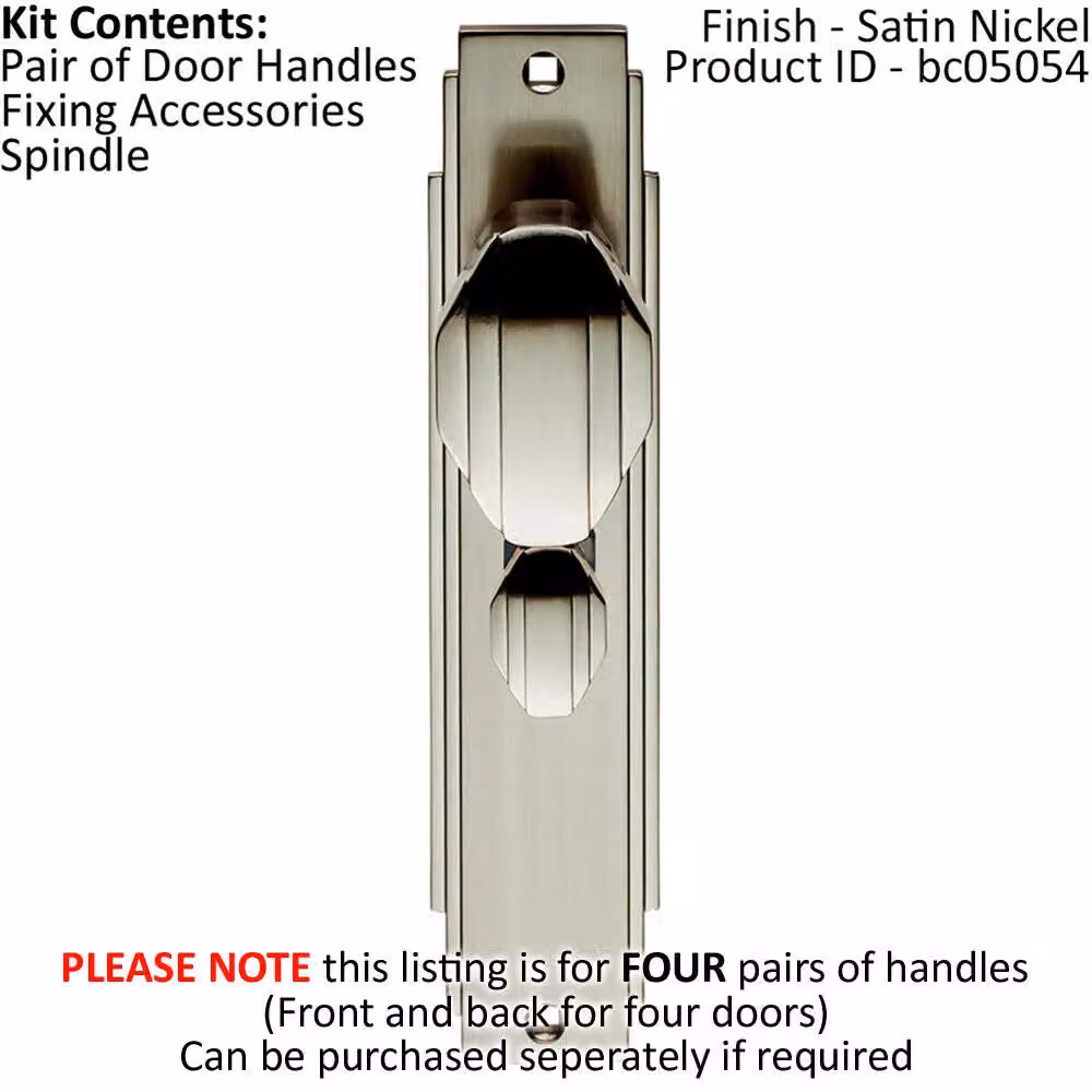Loops 4x Pair Line Detailed Door Knob on Bathroom Backplate, Satin Nickel, W: 20.5 cm, H: 4.5 cm, D: 6.2 cm – 2