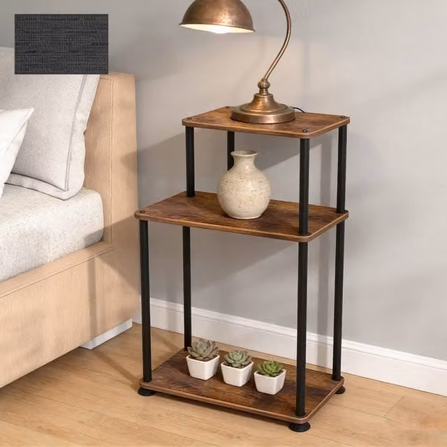 FORGEVIO 3-Tier Metal Side Table and Storage Rack in Brown