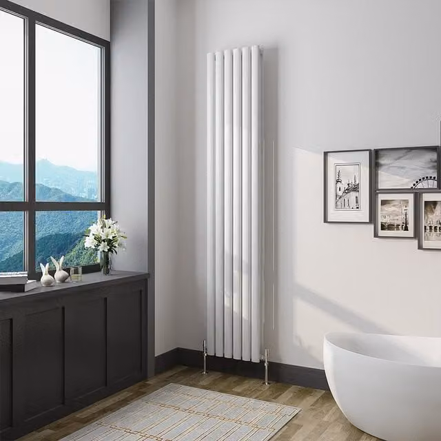 AicaBathroom Vertical Oval Column Radiator in White, H 180 cm x W 35.4 cm