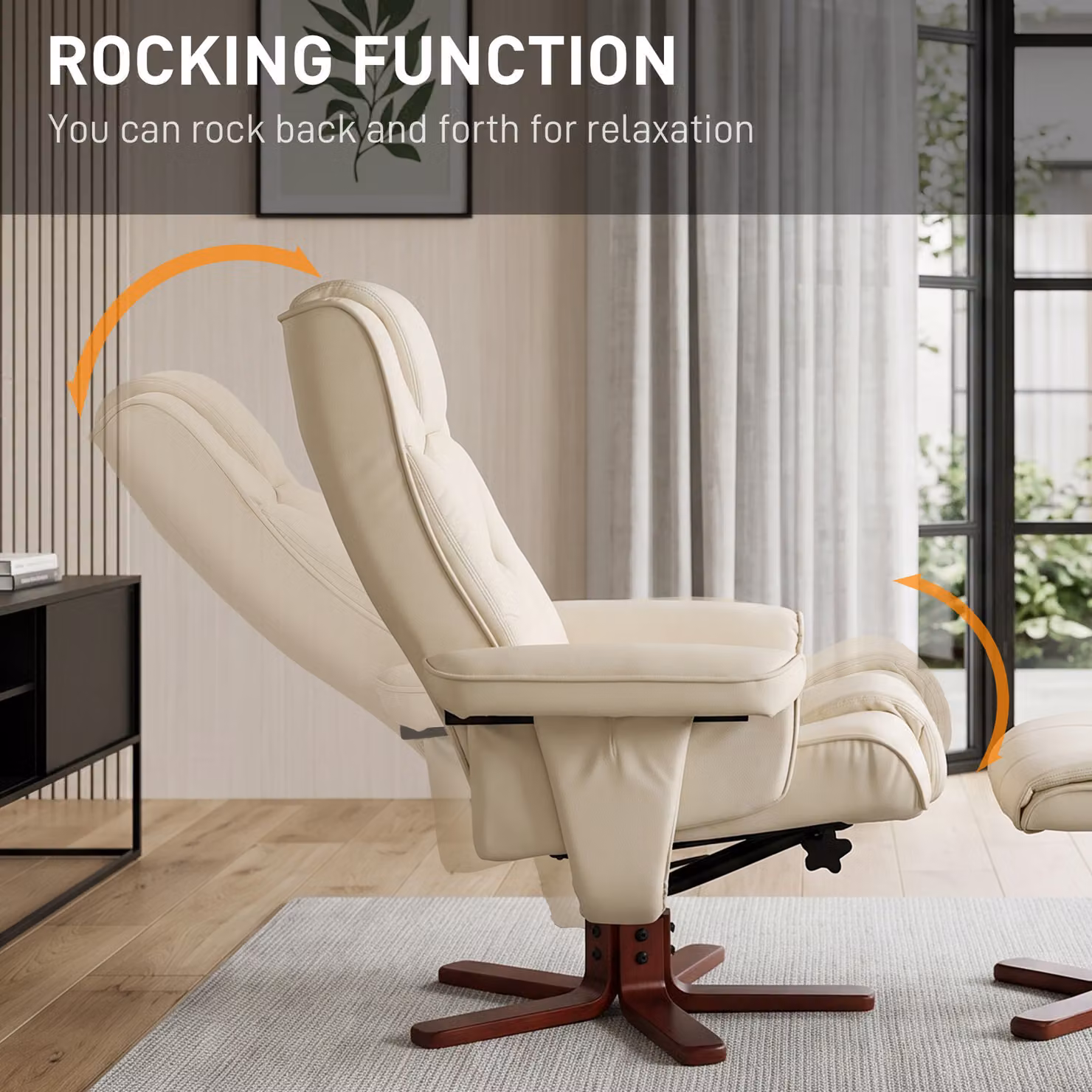 HOMCOM Faux Leather Manual Recliner and Footstool Set in White – 4