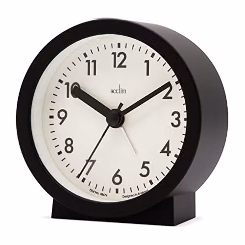 Acctim Gaby Small Analogue Contemporary Bedside Alarm Clock in Black