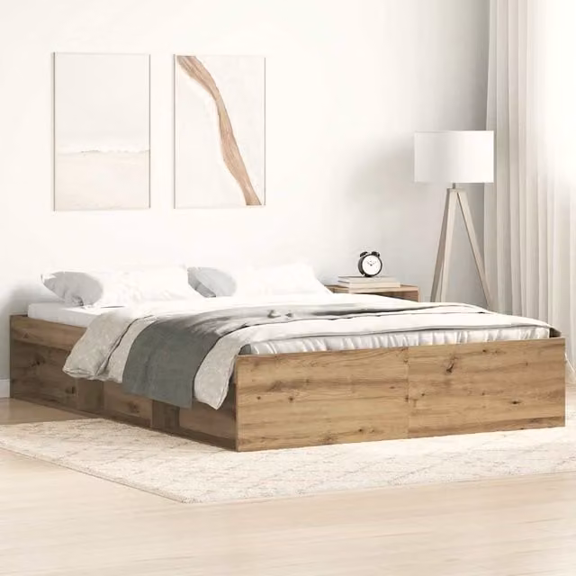 Berkfield Home Artisan Oak Small Double Bed Frame in Brown, Engineered Wood, W/D/H: 120 x 190 cm