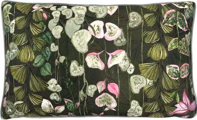 Make it a Home Veadeiros Botanical Floral Cushion in Pink and Green, W/D/H: 50 x 50 x 1 cm, Polyester