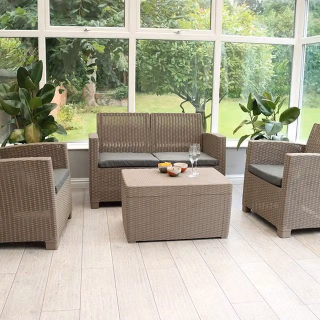 Royalcraft Faro 4 Piece Rattan Effect Sofa Conversation Set in Beige and Grey