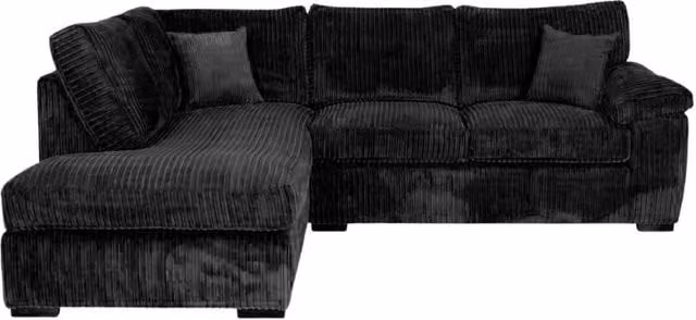Luxor Living Modern L-Shape 4 Seater Left Hand Corner Sofa in Black Cord Fabric