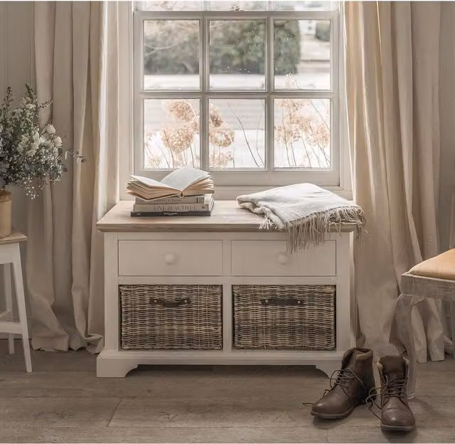 Florence Storage Bench with 2 Baskets in White