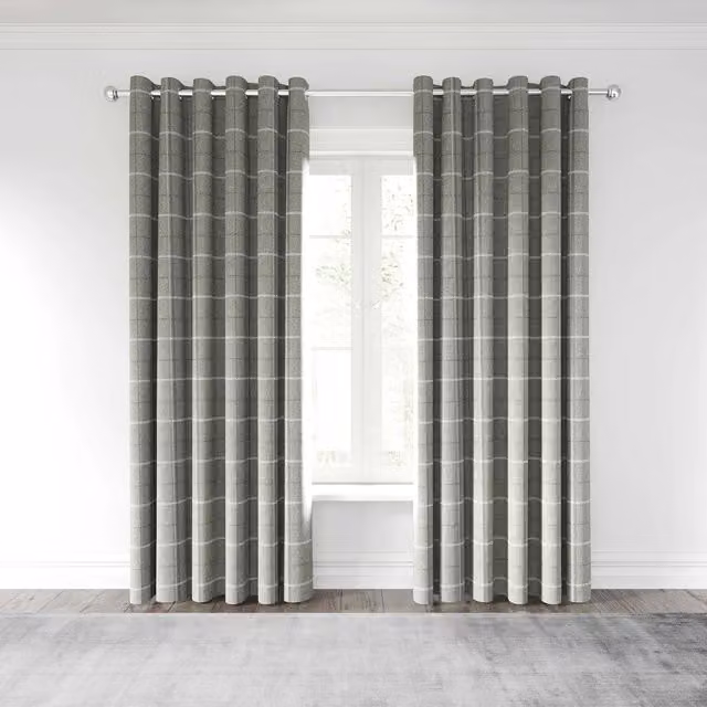 Helena Springfield Harper Checked Eyelet Curtains in Silver and Grey, Width: 167 cm, Drop: 183 cm – 4