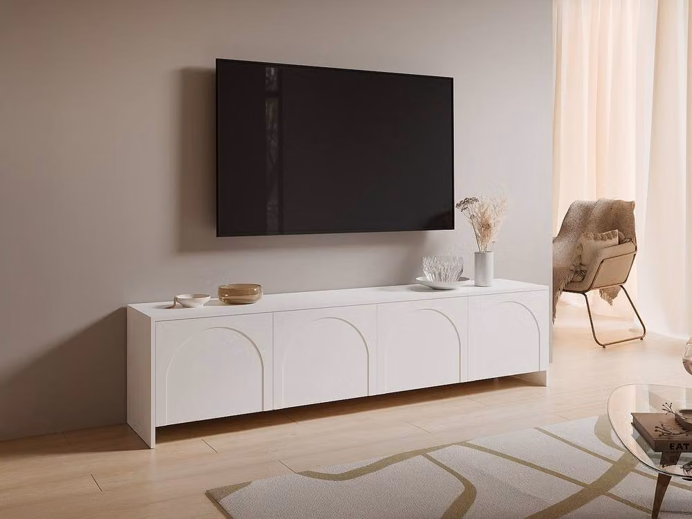 Maison Céphy Nalyra Modern White TV Unit with 4 Doors, W: 198.0 cm, D: 40.0 cm, H: 50.0 cm – 3