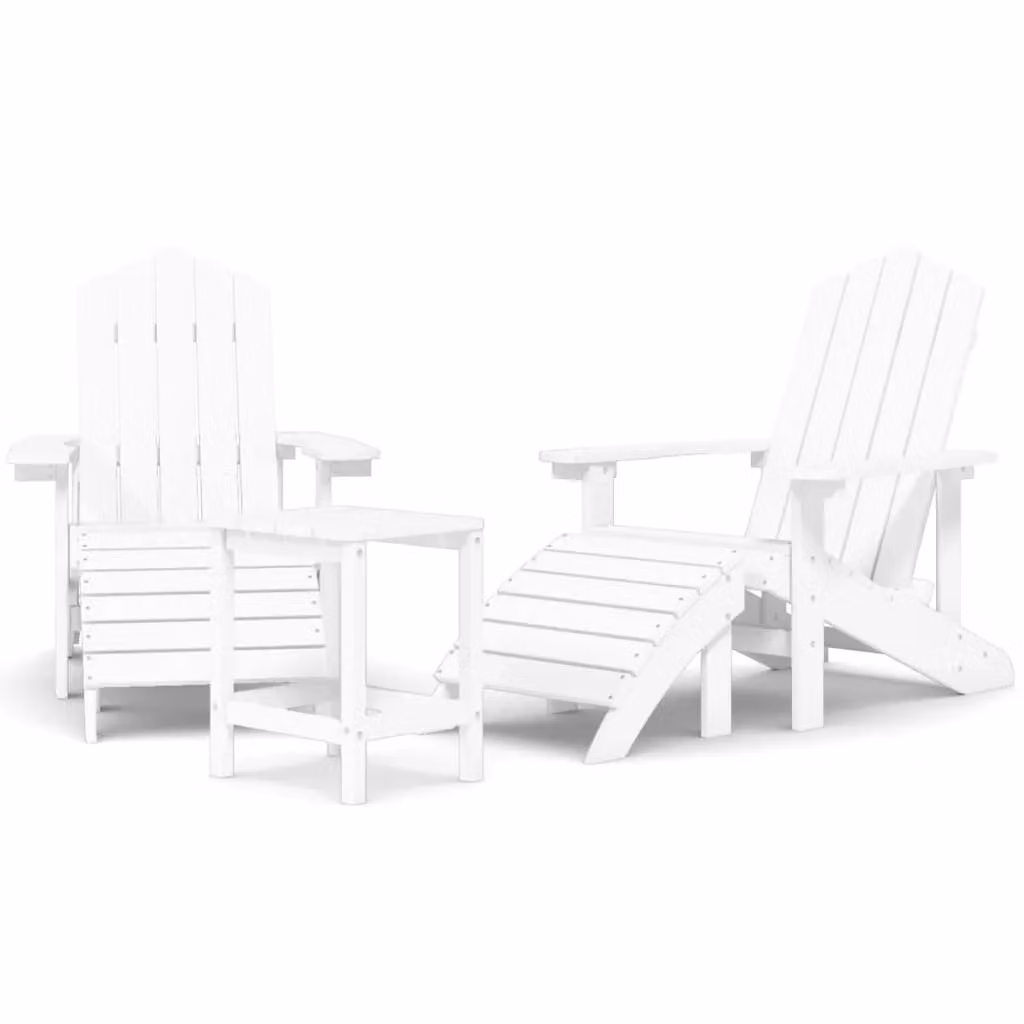 Berkfield Home Garden Adirondack Chairs with Footstool and Table in White HDPE – 2