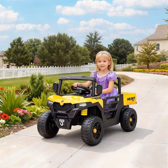 AIYAPLAY 12V Kids Electric UTV Ride-On Vehicle with Electric Dump Bed, Yellow