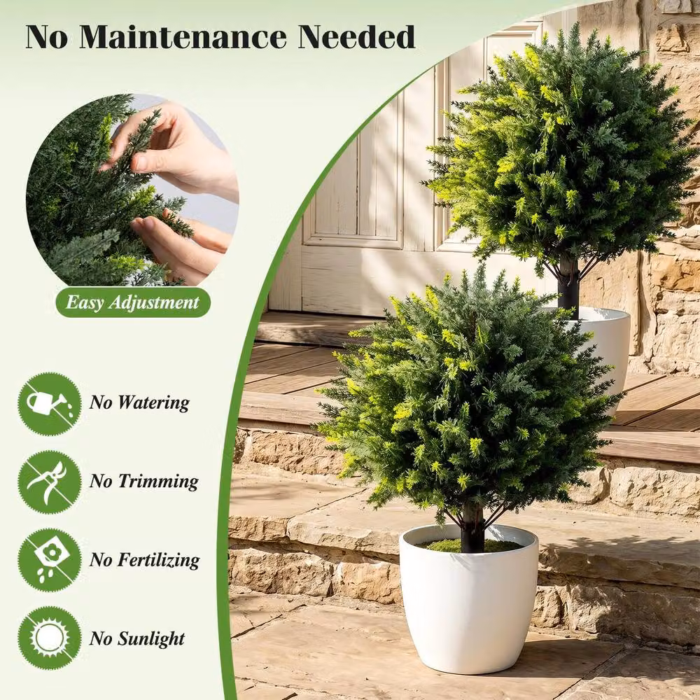 Costway Set of 2 Green Artificial Cypress Topiary Trees, 70 cm Height – 7